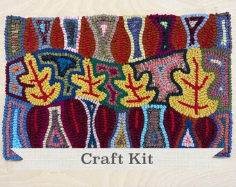 Autumn Forest Rug Hooking Kit: 100% Wool Primitive Fiber Art (12x18 inch)