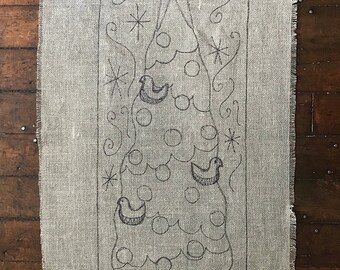 Hand Drawn Christmas Tree Rug Hooking Pattern (12x32 inch)