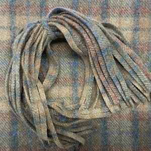Rug Hooking Wool Strips or Swatch - Tan & Blue Plaid LIMITED EDITION - 100% Wool - 8 x 13 inches - For Rug Hooking, Quilting, Penny Rugs