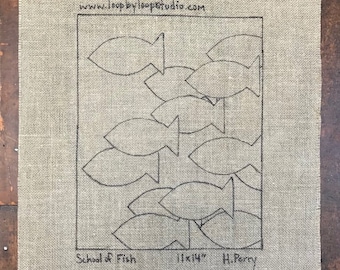 Motif banc de poissons avec crochets dessiné à la main (11 x 14 pouces)