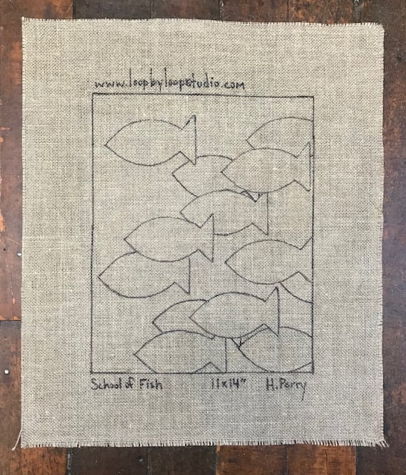 Hand Drawn School of Fish Rug Hooking Pattern (11x14 inch)