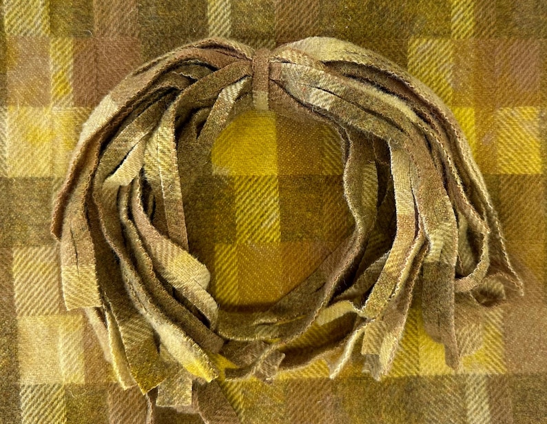 Rug Hooking Wool Strips or Swatch Overdyed Yellow Check 100 Wool 8 by