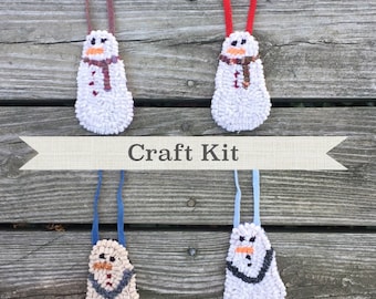 DIY Rug Hooking Kit: Snowmen Wool Ornament Craft (Makes 4)