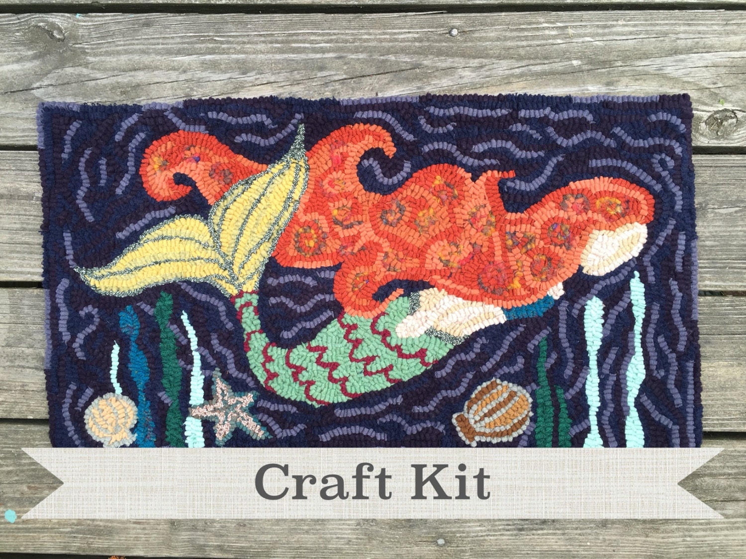 Rug Hooking Kit Make Your Own Hooked Rug Deep Sea Mermaid - Etsy