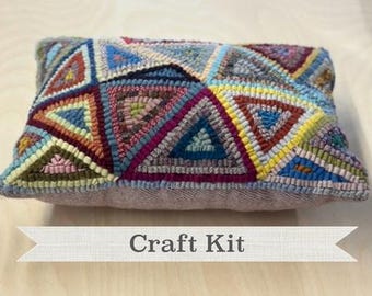 Rug Hooking Kit: Abstract Triangle Pillow, 100% Wool Fiber Art