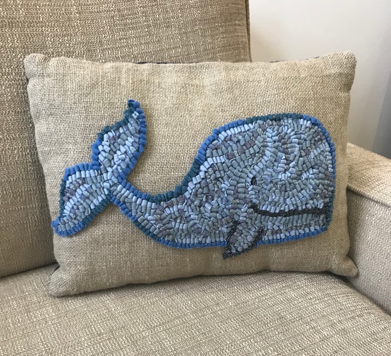 Rug Hooking Kit Smiling Whale Complete Rug Hooking Pillow Etsy