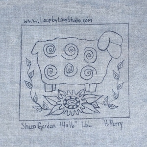 Sheep Garden  - Original Hand Drawn 14 by 16 inch Rug Hooking Pattern on Your Choice of Foundation