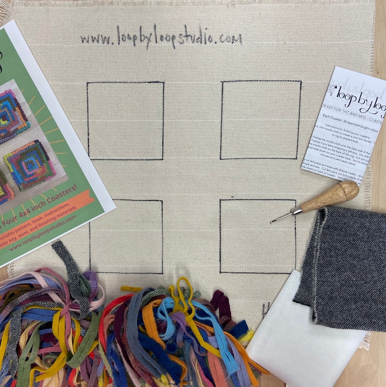 Rug Hooking Kit DIY Wool Coaster Kit Hit and Miss Etsy