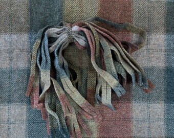 Apple Orchard Plaid Wool Rug Hooking Strips: Green, Red, Tan (8x13 inches)