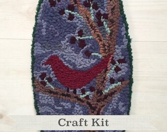 Birds and Berries Rug Hooking Kit: Beginner Primitive Craft (7.5x15 inches)