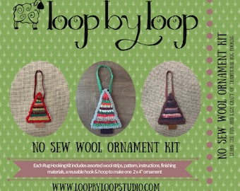 Rug Hooking Ornament Kit: No Sew Wool Tree, Surprise Colors