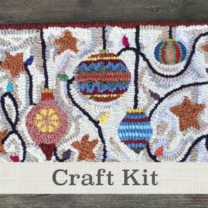 Rug Hooking Kit 100% Wool DIY Rug Hook Kit Festive Ornaments Complete 12 x 24 Fiber Art Kit on Your Choice of Foundation Fiber Art image 1