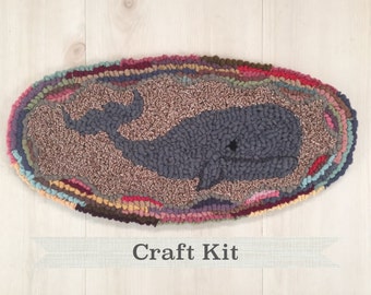 Whale Rug Hooking Kit: Beginner DIY Craft (7x15 inch)