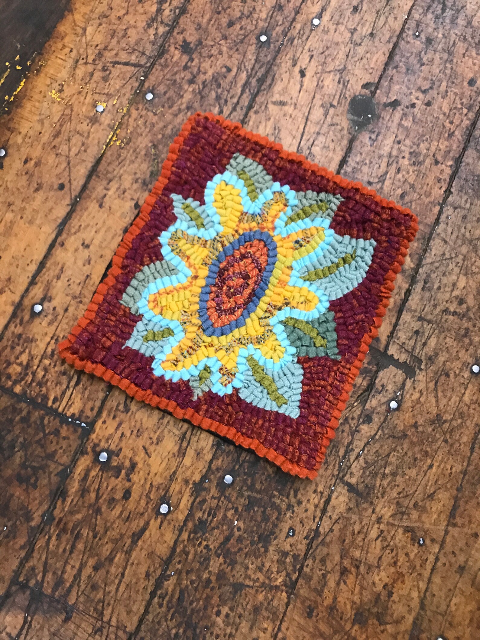 Rug Hooking Kit The Flower Complete 8 by 8 inch Primitive Etsy