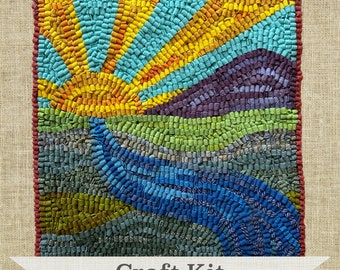 Landscape Rug Hooking Kit: 12x12 Hand-Dyed Wool, Beginner Friendly