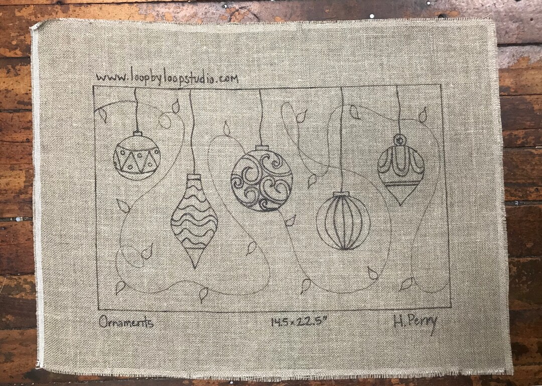 Ornament Pattern Rug Hand Drawn Ornament Rug Hooking Pattern: 14.5x22.5 Inch Linen or Monks ...