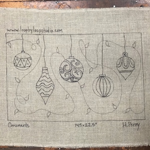 Ornaments  - Original Hand Drawn 14.5 by 22.5 inch Rug Hooking Pattern on Your Choice of Foundation