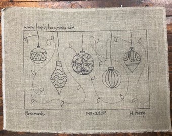 Hand Drawn Ornament Rug Hooking Pattern: 14.5x22.5 inch Linen or Monks Cloth