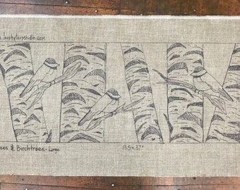 Hand Drawn Chickadees and Birch Trees Rug Hooking Pattern (13.5x37 inch)