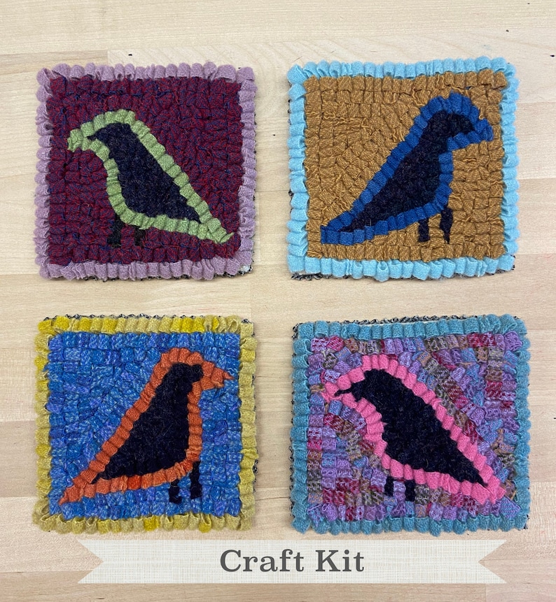 Rug Hooking Kit DIY Wool Coaster Kit Rainbow Birds Etsy