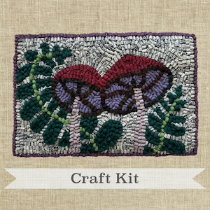 Ferns & Mushrooms Rug Hooking Kit: Beginner DIY Wool Craft