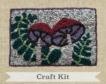 Ferns & Mushrooms Rug Hooking Kit: Beginner DIY Wool Craft