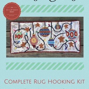 Rug Hooking Kit 100% Wool DIY Rug Hook Kit Festive Ornaments Complete 12 x 24 Fiber Art Kit on Your Choice of Foundation Fiber Art image 3
