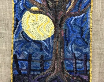Moonlit Autumn Tree Rug Hooking Kit: 13 x 19" Primitive Craft