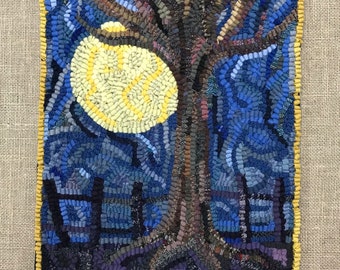 Rug Hooking Kit - Moonlit Autumn Tree - Complete 13 x 19" Rug Hooking Primitive Craft Kit