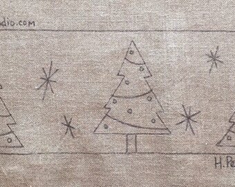 Three Trees Rug Hooking Pattern: Hand-Drawn on Linen (9.5x32.5 inch)
