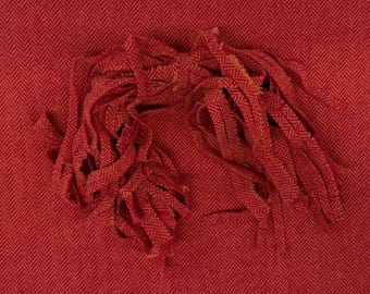 Rug Hooking Wool Strips or Swatch - Red Orange Herringbone 100% Wool - Roughly 8 by 13 inches - For Rug Hooking, Quilting, Penny Rugs