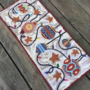 Rug Hooking Kit 100% Wool DIY Rug Hook Kit Festive Ornaments Complete 12 x 24 Fiber Art Kit on Your Choice of Foundation Fiber Art image 2