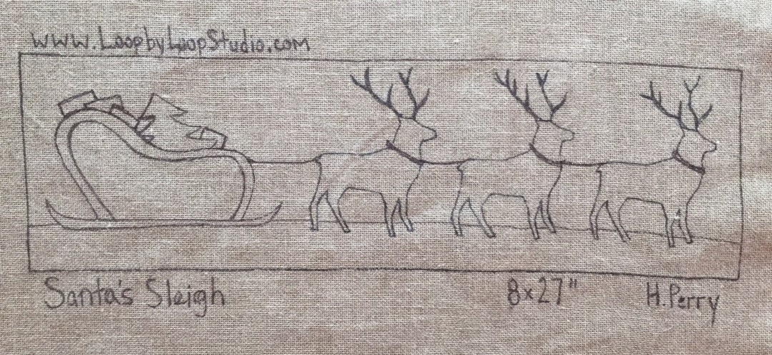 Flying Santa Rug Pattern Santa's Sleigh Rug Hooking Pattern: Hand Drawn on Linen (8x27 Inch) - Etsy