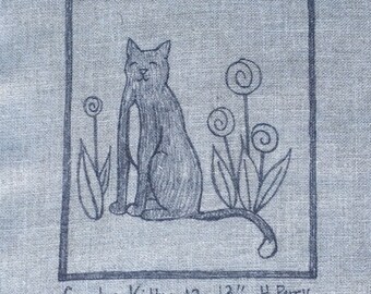 Garden Kitty Rug Hooking Pattern: Hand Drawn on Linen or Monks Cloth (12x13 inch)