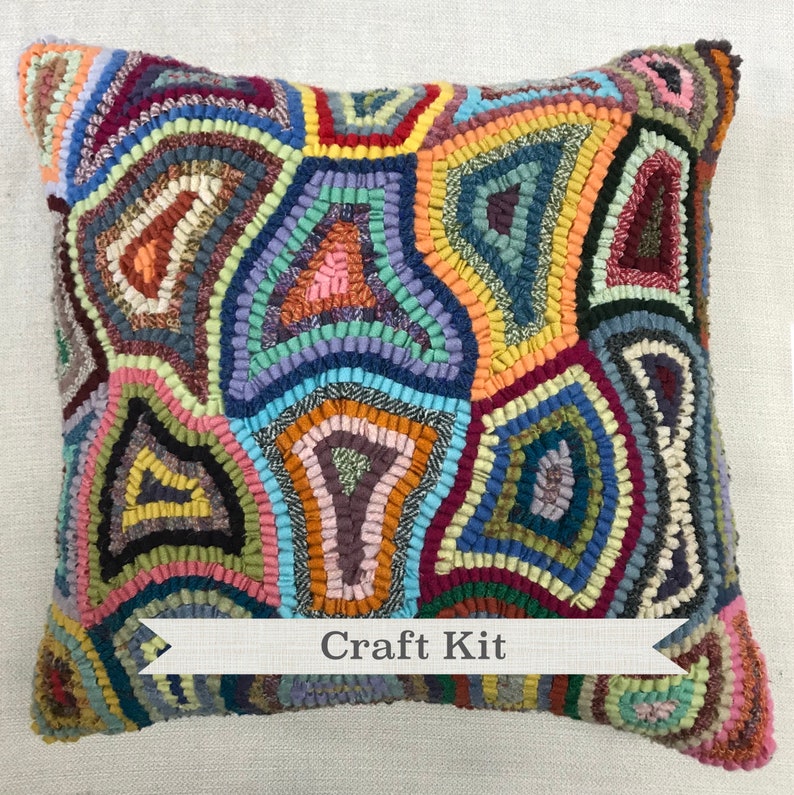 Rug Hooking Kit Abstract Pillow Complete 12 by 12 inch Etsy