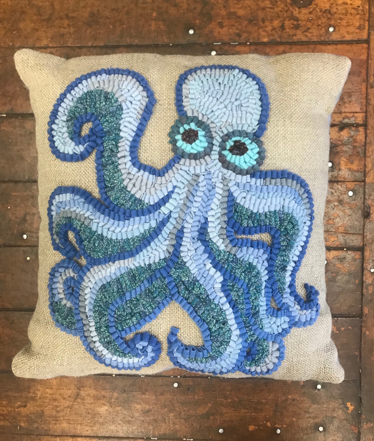 Rug Hooking Kit 100 Wool DIY Rug Hook PILLOW KIT Blue Etsy