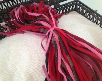 Red/Pink Wool Strips: Rug Hooking, Punch Needle - 100 Hand Cut #4/#6/#8