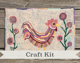 Funky Rooster Rug Hooking Kit: DIY Wool Fiber Art (13x20 inch)