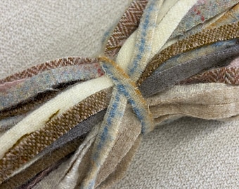 Hand Cut Wool Strips: Neutral Rug Hooking, Punch Needle - 100 Piece Mix