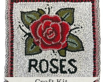 Roses Rug Hooking DIY Craft Kit: 10.5-inch Primitive Design