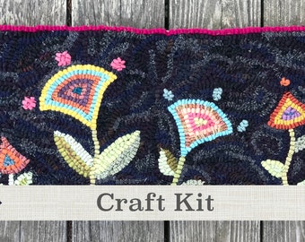 Rug Hooking Kit - Make Your Own Kite Flowers Hooked Rug - Complete 11 x 29 inch Primitive Rug Hooking Kit