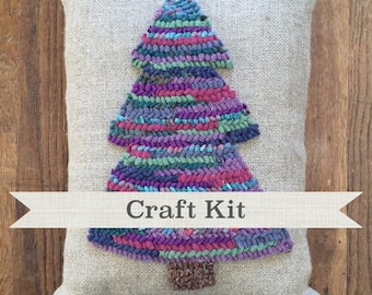 Winter Tree Rug Hooking Pillow Kit: DIY Wool Craft (12x16 Inch)