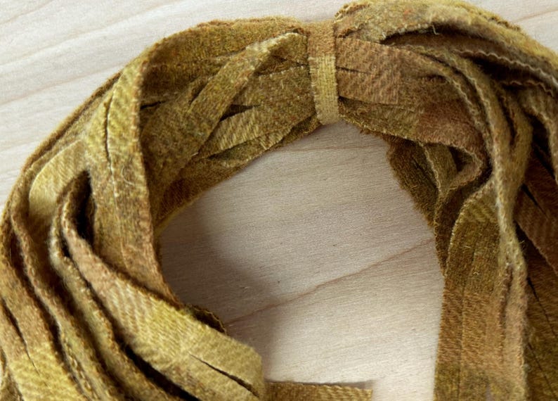 Rug Hooking Wool Strips or Swatch Overdyed Yellow Check 100 Wool 8 by