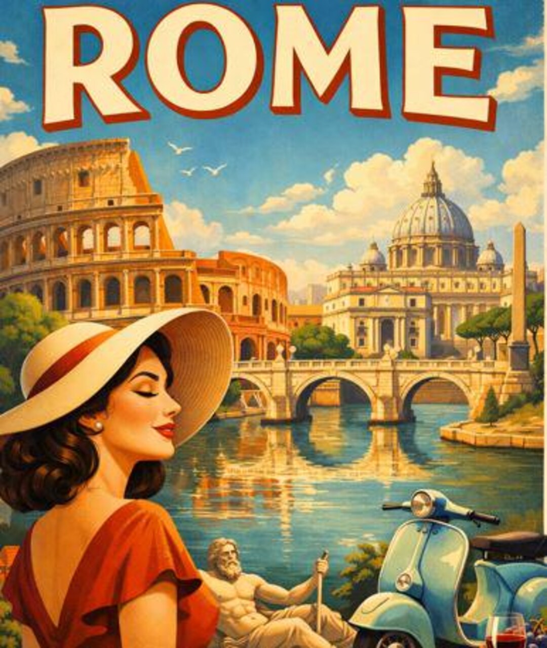 Vintage Rome Travel Poster Printable Wall Art | Italy Retro Poster ...
