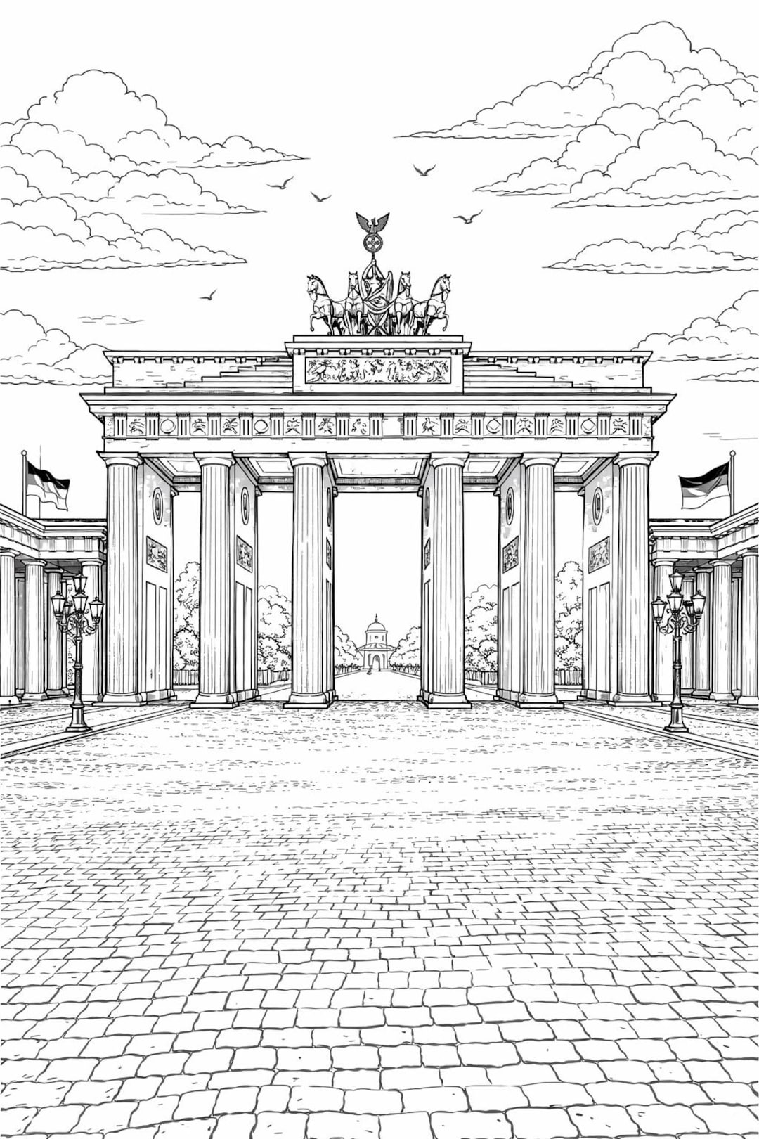 Berlin Brandenburg Gate Coloring Page Printable German Landmark Line berlin-brandenburg-gate-coloring-page-printable-german-landmark-line