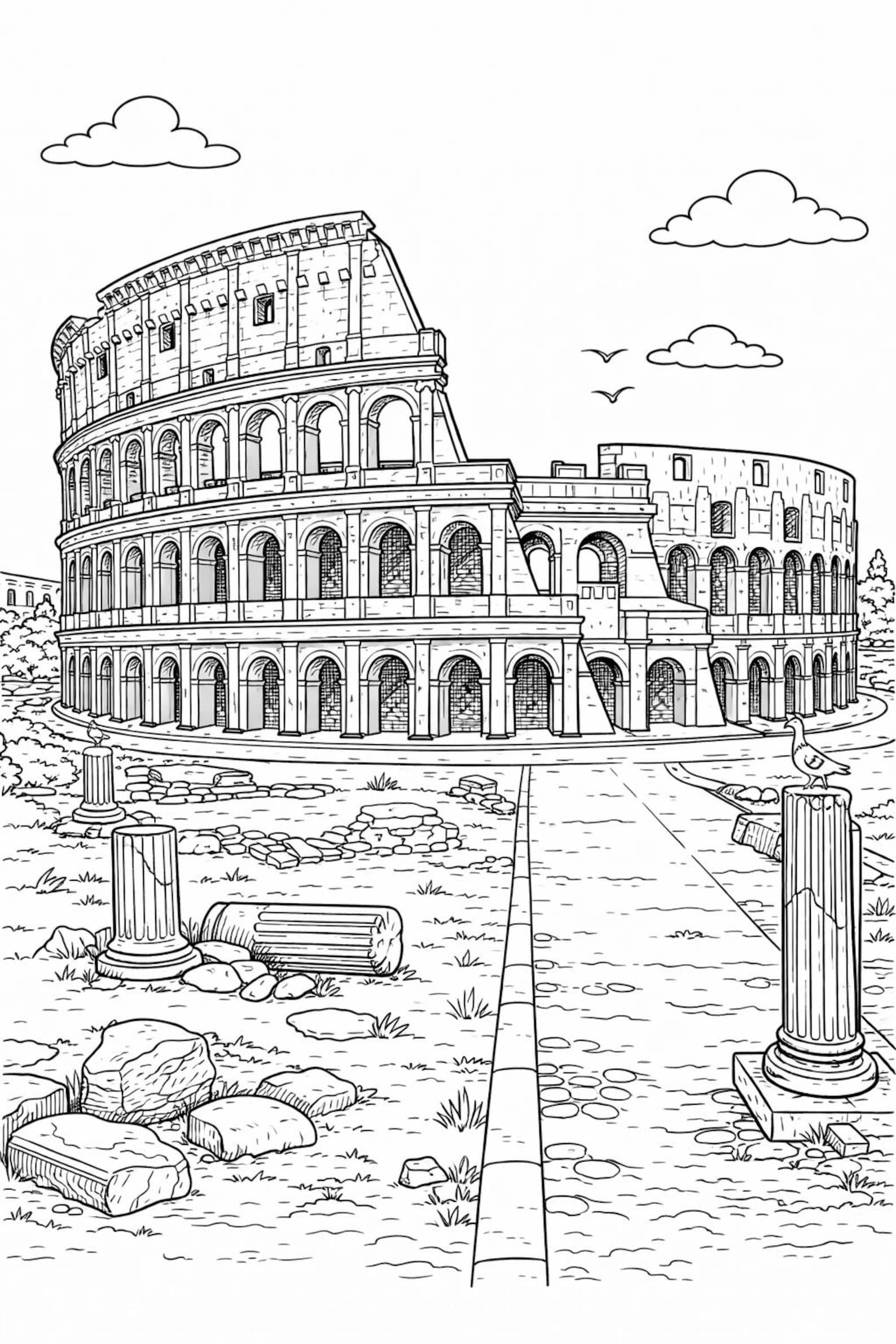 Colosseum Coloring Page Printable, Rome Landmark Coloring Sheet ...