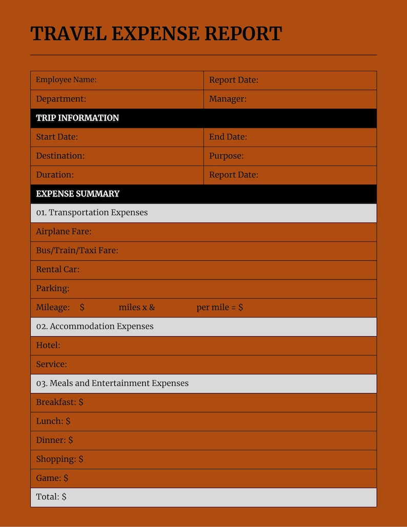 Travel Expense Report Template Canva Editable Business Travel Tracker