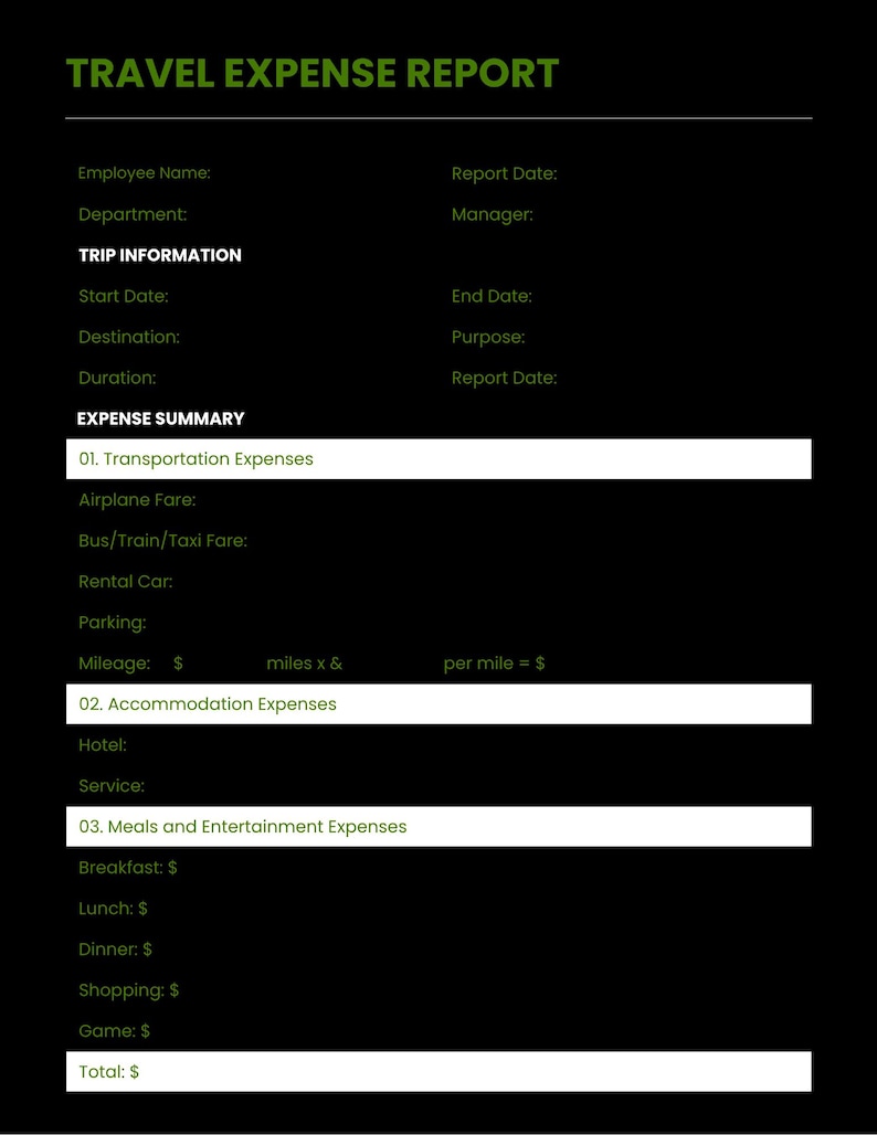 Travel Expense Report Template Canva Editable Business Travel Tracker