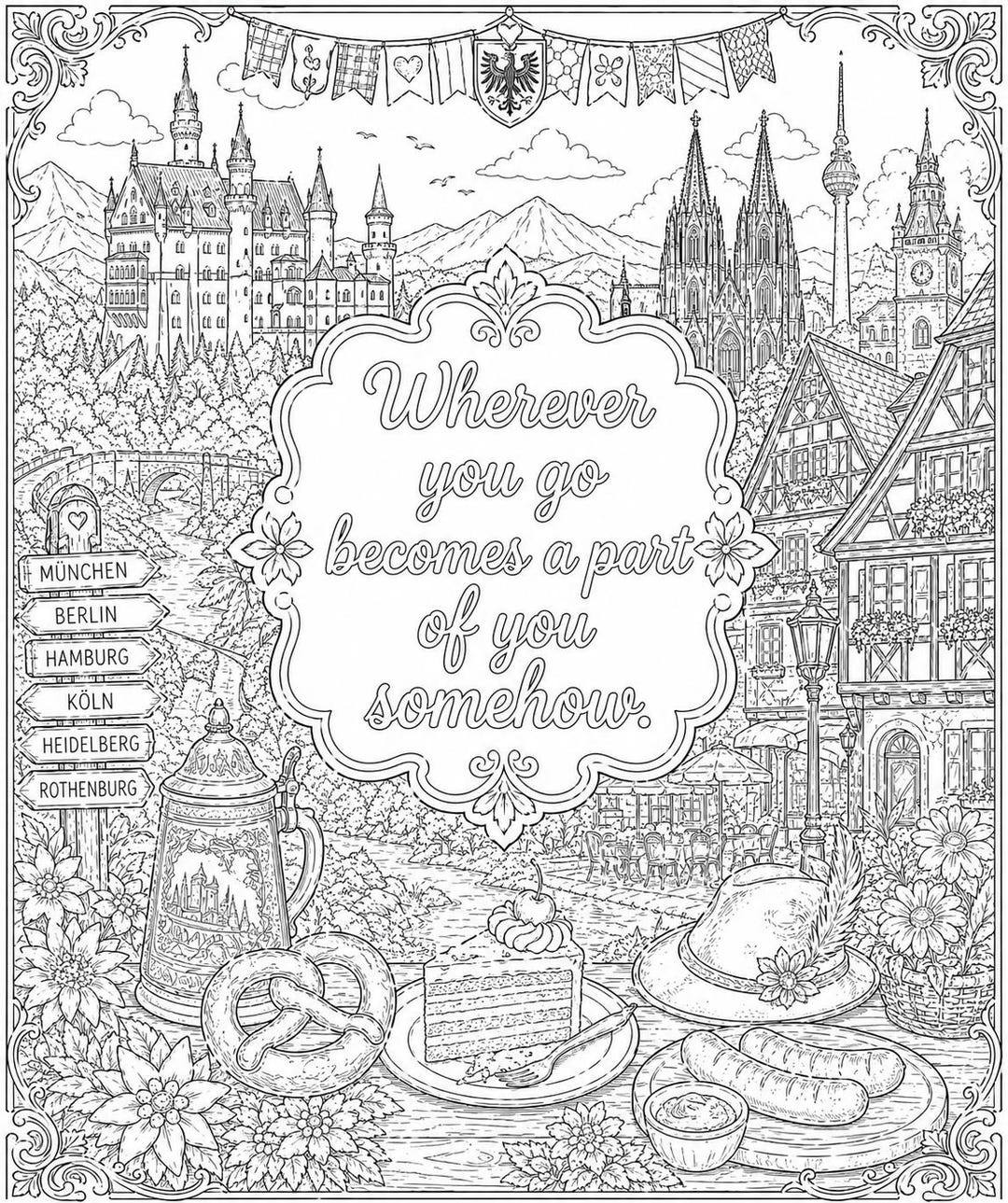 German Coloring Page Germany Travel Coloring Page for Adults & Kids | Printable German ...