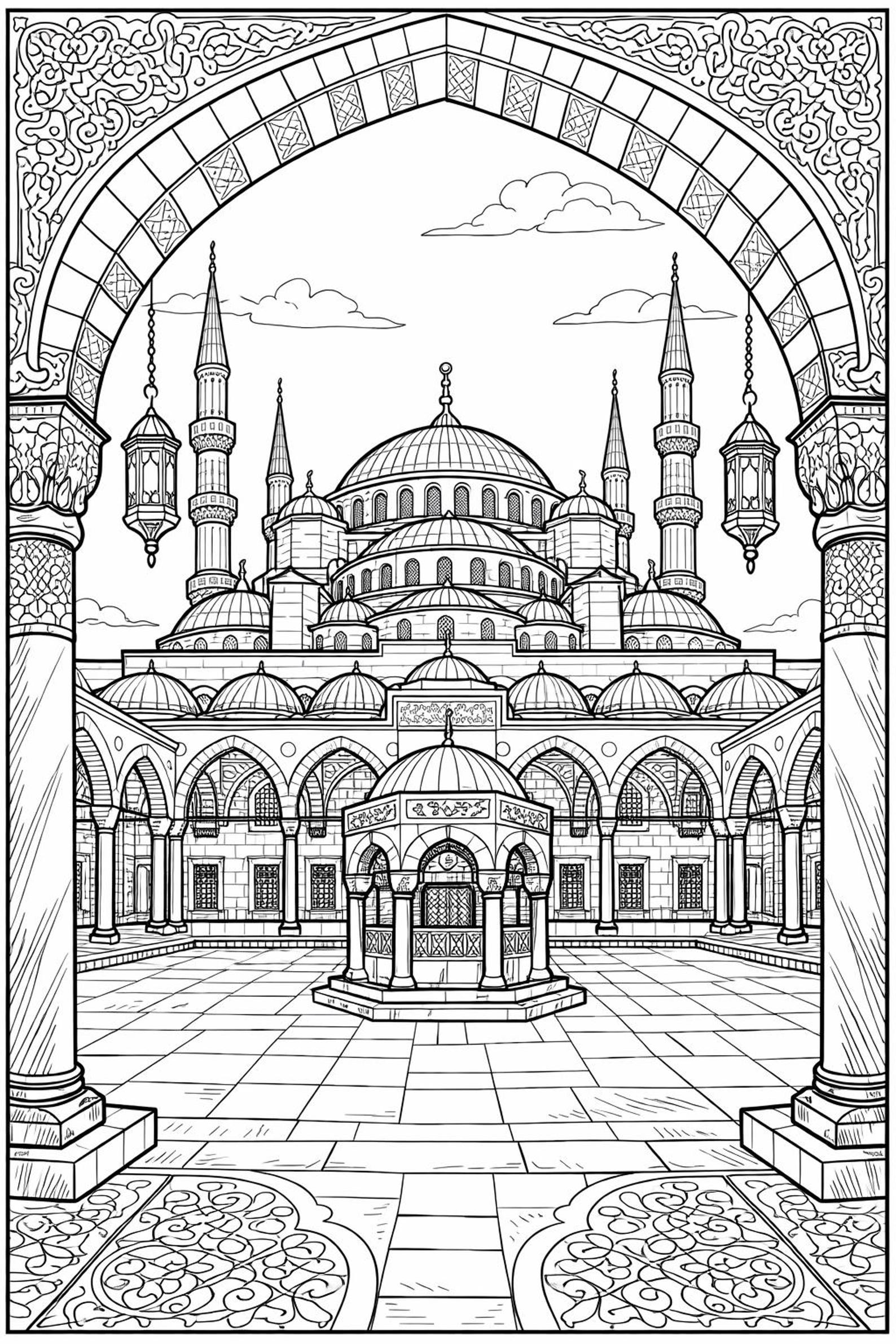 Islamic Mosque Coloring Page Printable, Ramadan Coloring Sheet, Muslim ...